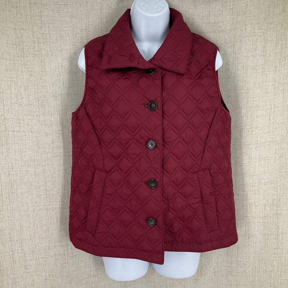 Lands' End Quilted Vest Women Sz S Burgundy PrimaLoft Packable Classic‎ Gorpcore